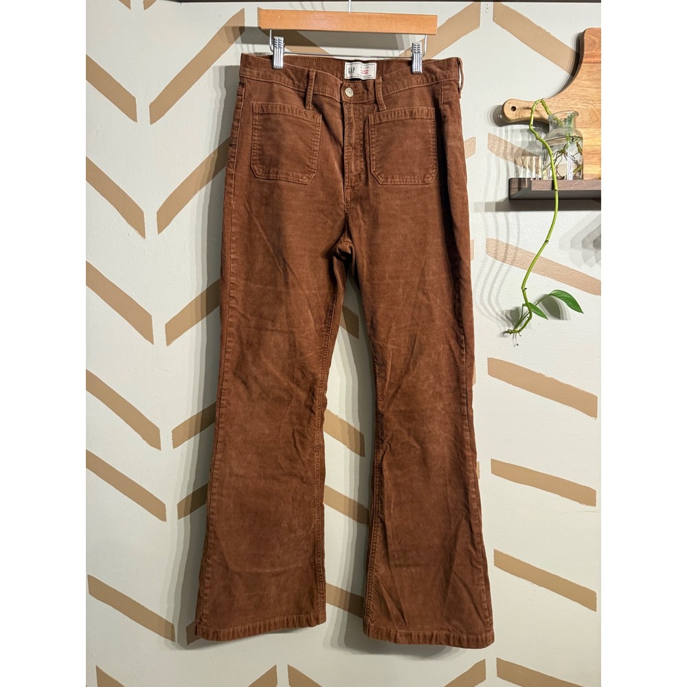 Gap Corduroy Pants Womens 10R Brown 70s Flare High Rise Patch Pocket